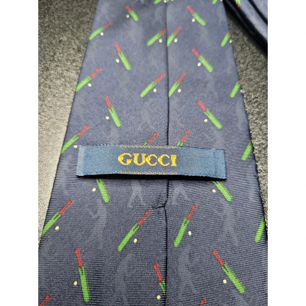 Gucci Men's Necktie Blue Cricket Bat Silk 3.75